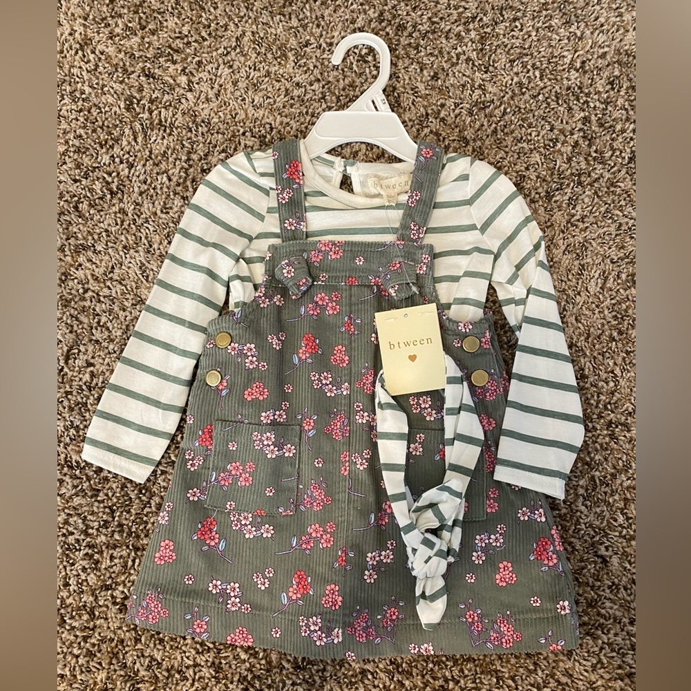 NWT Btween 24 month stripped long sleeve shirt with flower corduroy dress